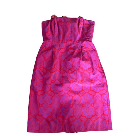 J.Crew Women's fuchsia pink Silk Blend Paisley Print Strapless Mini Dress - Picture 2 of 11
